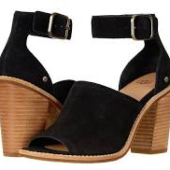 UGG Aja Black Suede Sandals Brand New With Box 9.5M - Picture 1 of 4